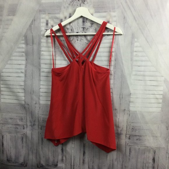 BCBGMaxAzria 100% Silk Cherry Red Criss Cross Tank - Picture 2 of 8